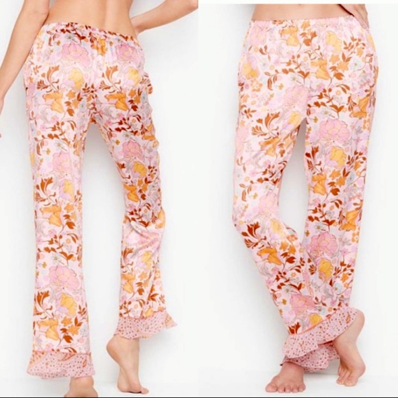 Victoria's Secret Other - Victoria's Secret Satin Floral Flounce Sleep Pajama Pants